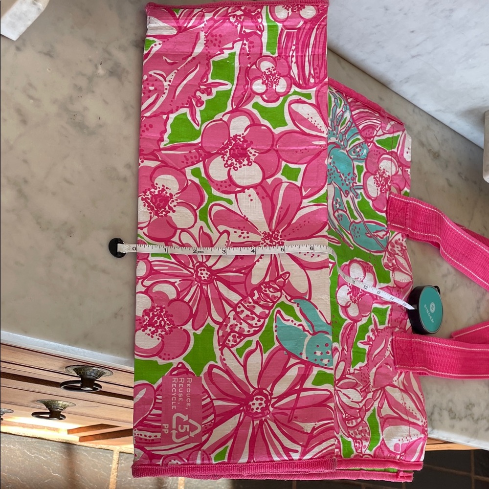 LILLY PULITZER Shore do love shopping Pink and Green Floral Market Eco Tote - Picture 14 of 16